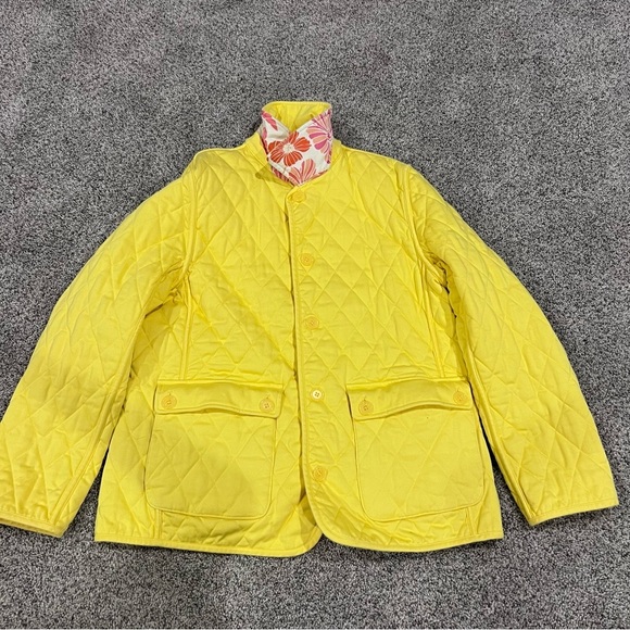 Talbots Reversible Quilted Blazer Jacket Yellow Pink Cotton Floral Women’s L - Picture 9 of 11